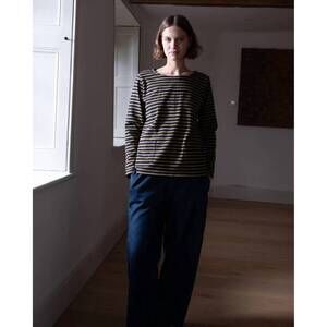 NEW BIBICO classic sailor tee in navy + chartreuse stripe